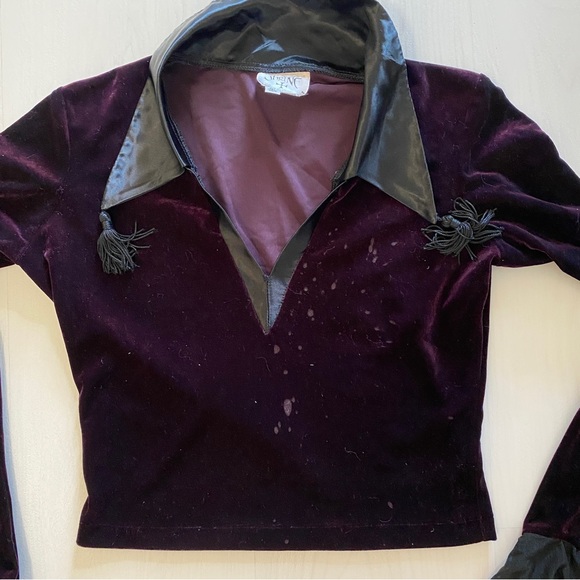 Shrine of Hollywood Plum Velvet Goth Vamp Shirt with Bell Sleeves - Picture 3 of 4
